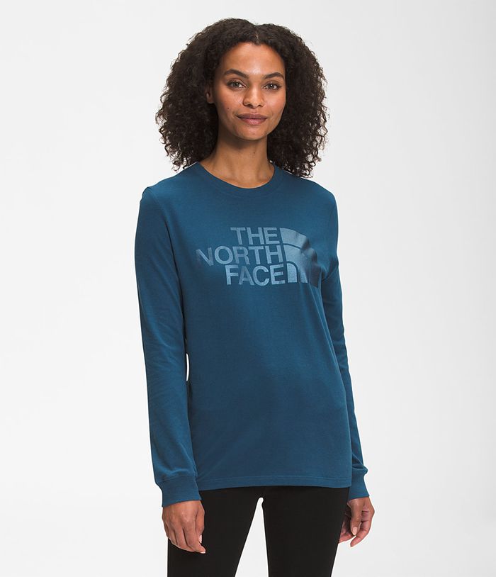 The North Face T-Shirts Dames Lange Mouw Half Dome HJBA57869 - Blauw